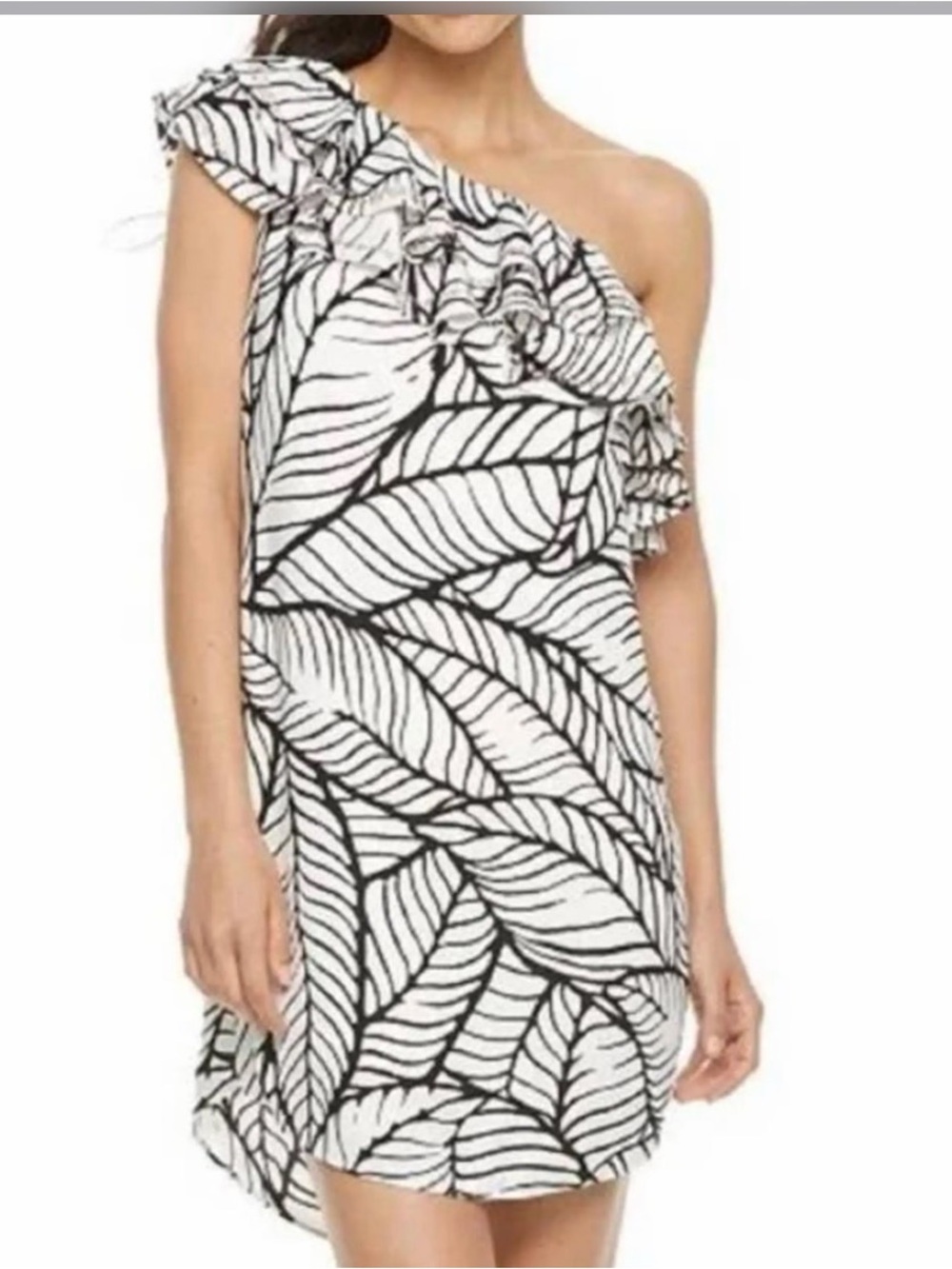 Apt. 9 Black & White One-Shoulder Leaf-Print Dress